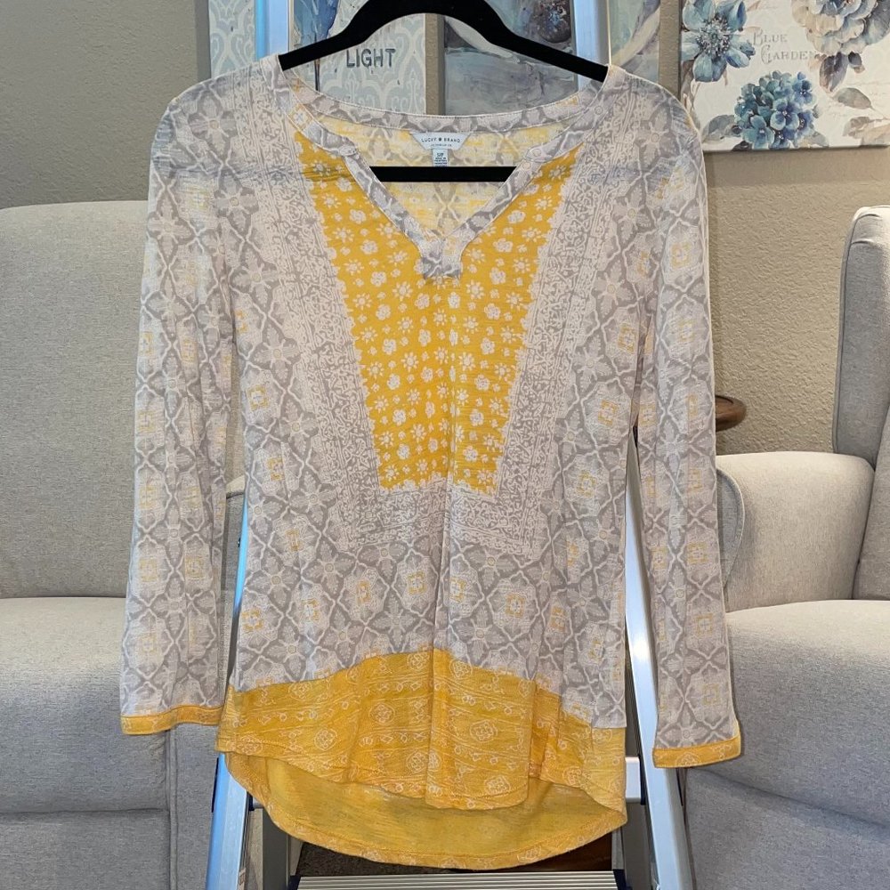 Lucky Brand - Yellow Patterned Tunic Top/ Size S